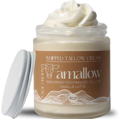 Amallow 100% Grass Fed Beef Tallow for Skin Care - Face + Body - Whipped Moisturizer - Natural Lotion 4 FL. oz. (Vanilla Latte)